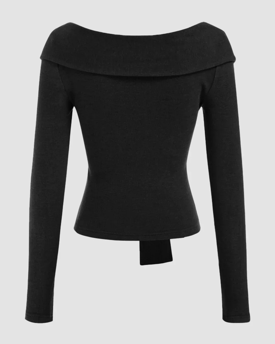 Off-Shoulder Slim Fit Straight Hem Solid Long Sleeve Crop Top in Black - Image 2