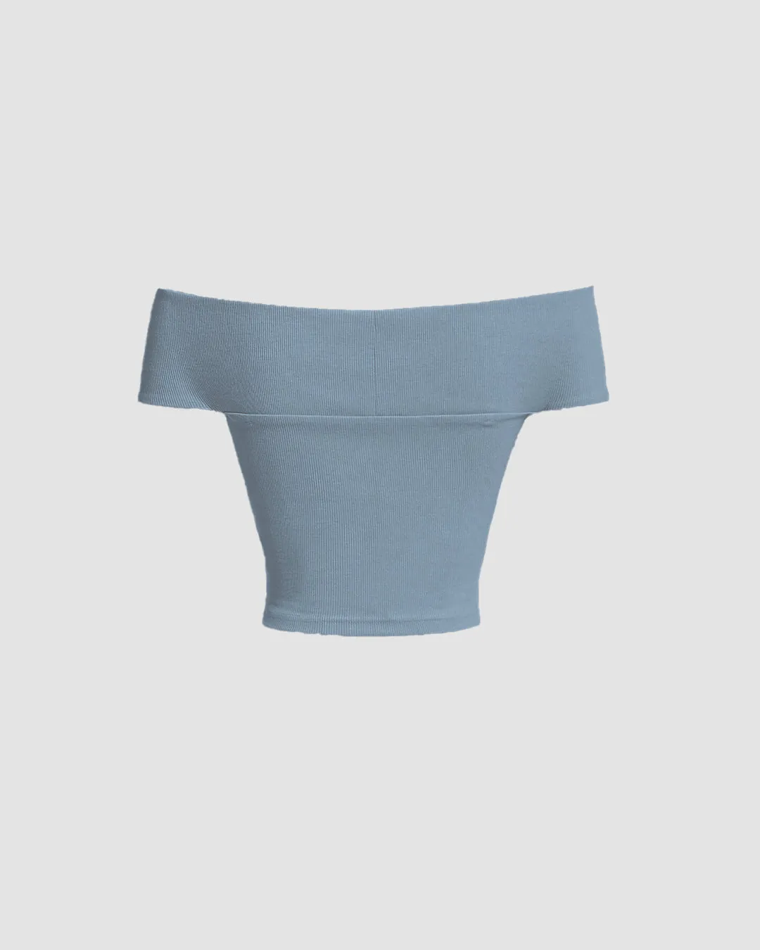 Off-Shoulder Soft Ribbed Knit Crop Top In Dusty Blue - Image 2