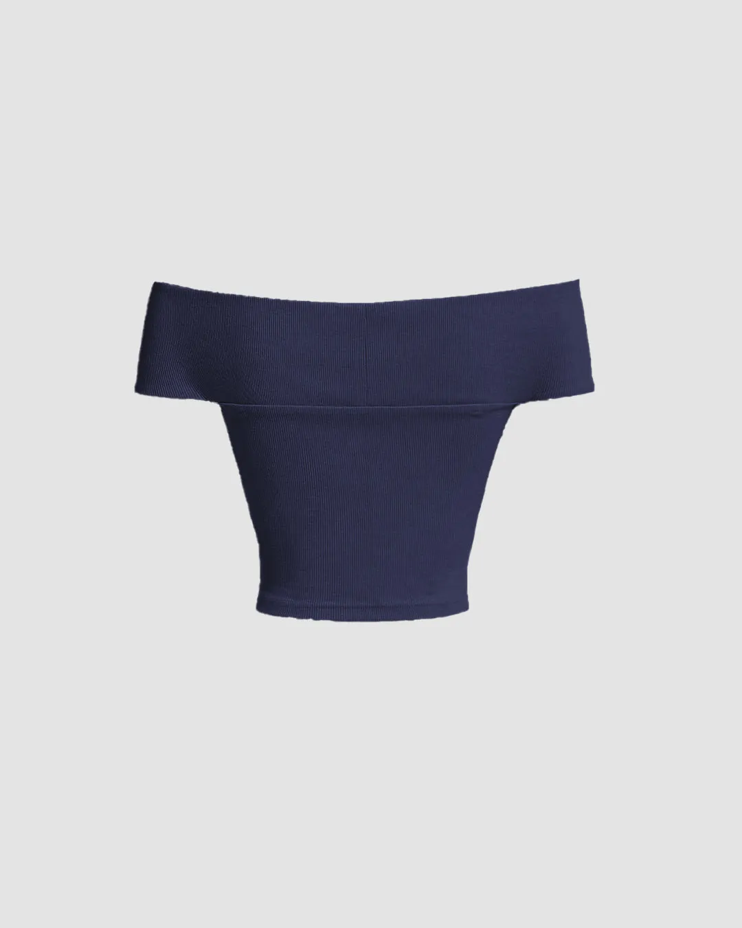Off-Shoulder Soft Ribbed Knit Crop Top In Navy Blue - Image 3