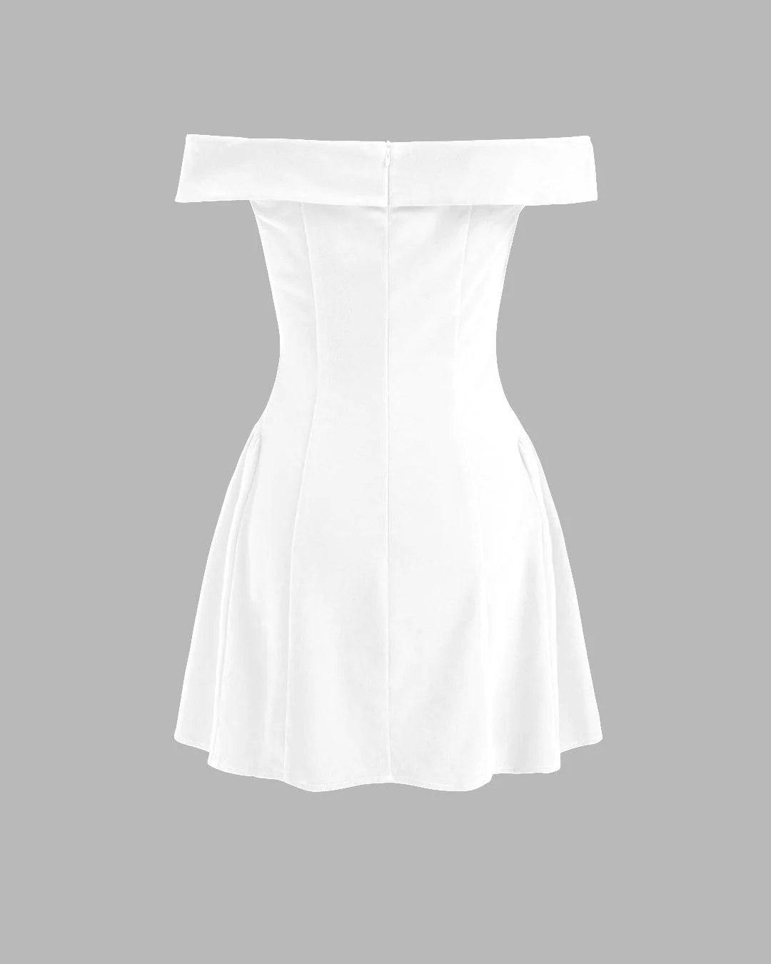 Off- Shoulders Solid Zipper White Mini Dress - Image 2
