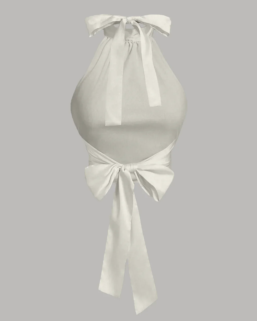 Off-White Satin Halter Neck Bow Detail Top - Image 2