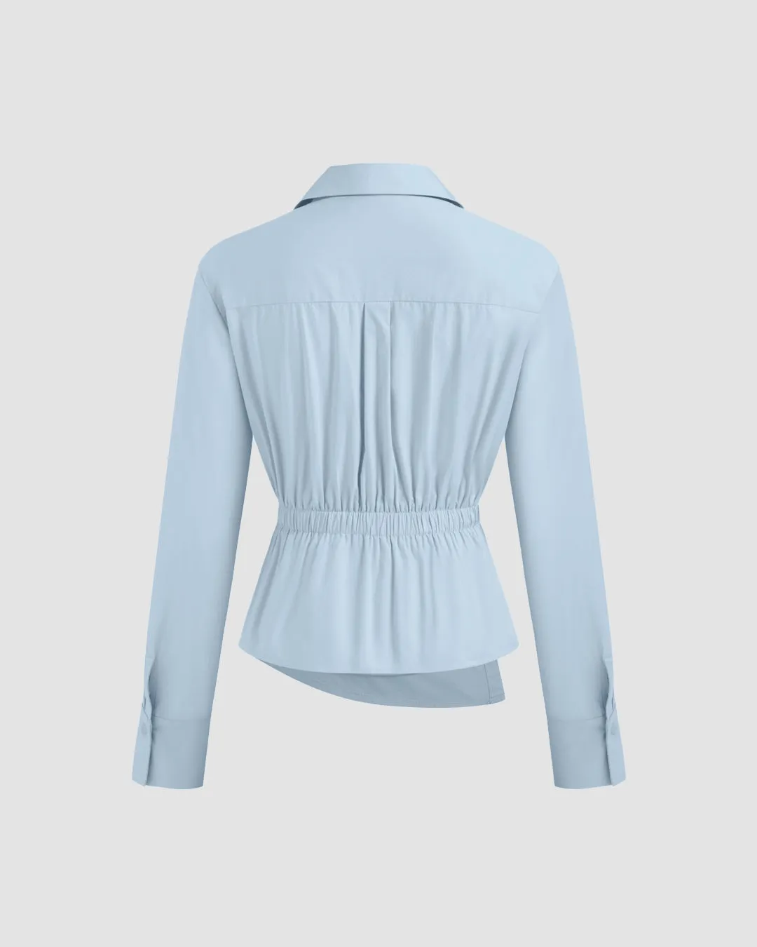 Office Chic Ruched Side Collared Shirt In Sky Blue - Image 3