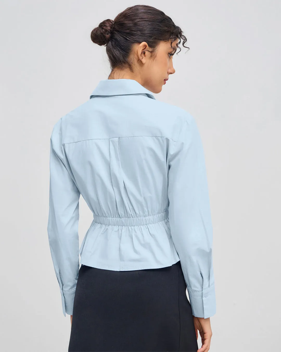 Office Chic Ruched Side Collared Shirt In Sky Blue - Image 4