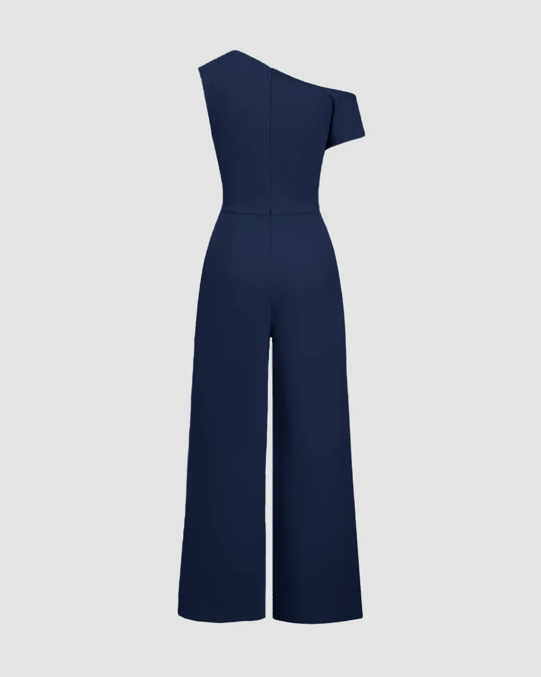 One-Shoulder Draped Wide-Leg Jumpsuit in Navy Blue - Image 3