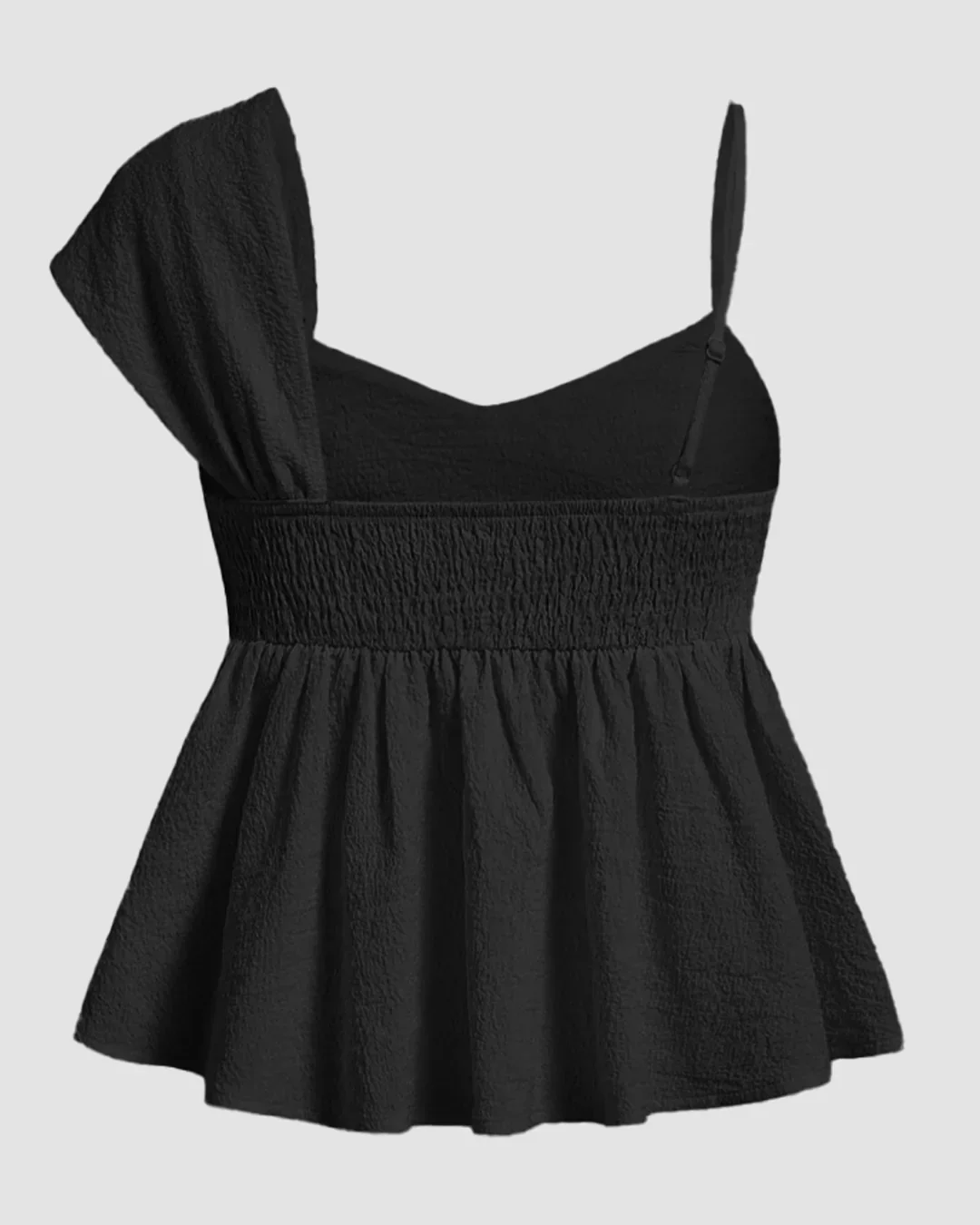 One Shoulder Pleated Ruffle Top in black - Image 2