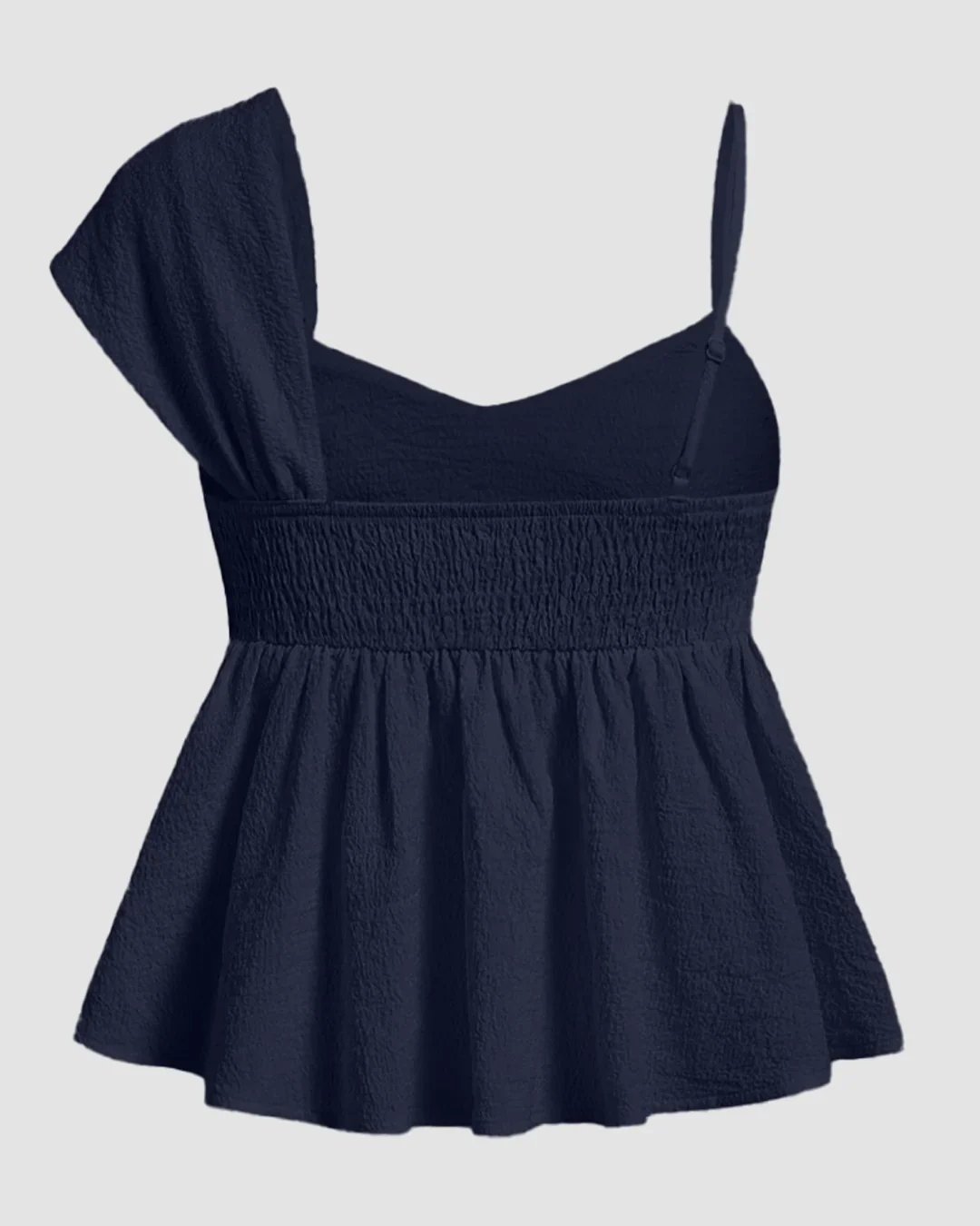 Asymmetric One Shoulder Ruffle Peplum Textured Top in Blue - Image 2