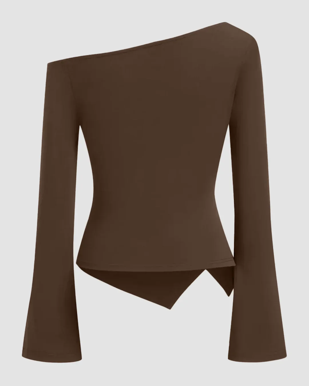One Shoulder Ruched Asymmetric Full Sleeve Top in Brown - Image 2