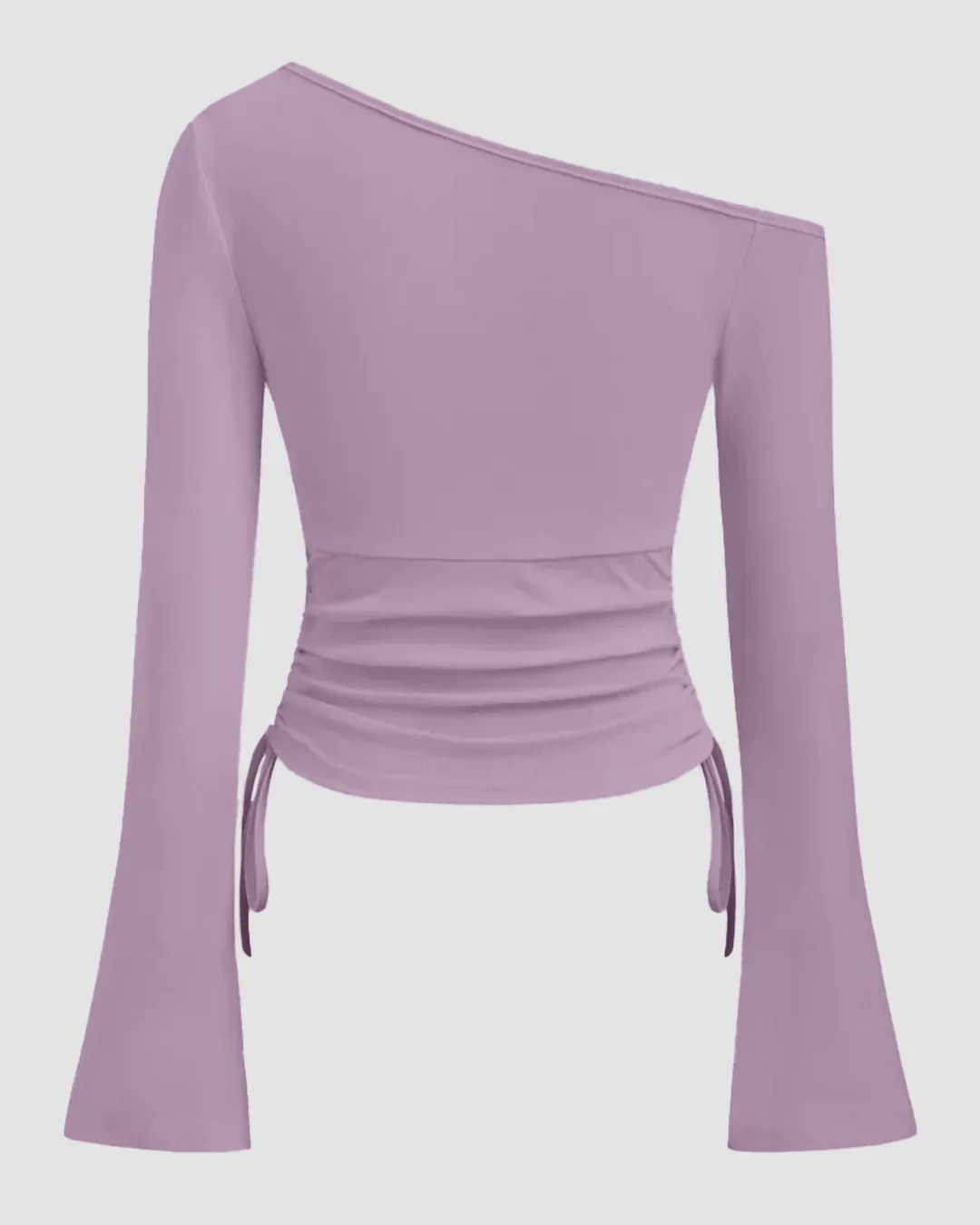 One Shoulder Ruched Asymmetric Full Sleeve Top in Lilac - Image 2