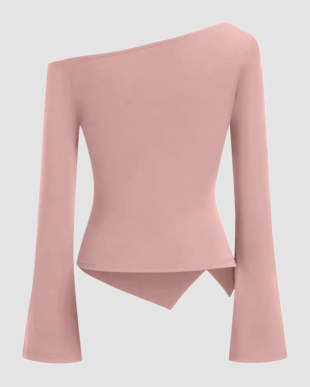 One Shoulder Ruched Asymmetric Full Sleeve Top in Rose - Image 2