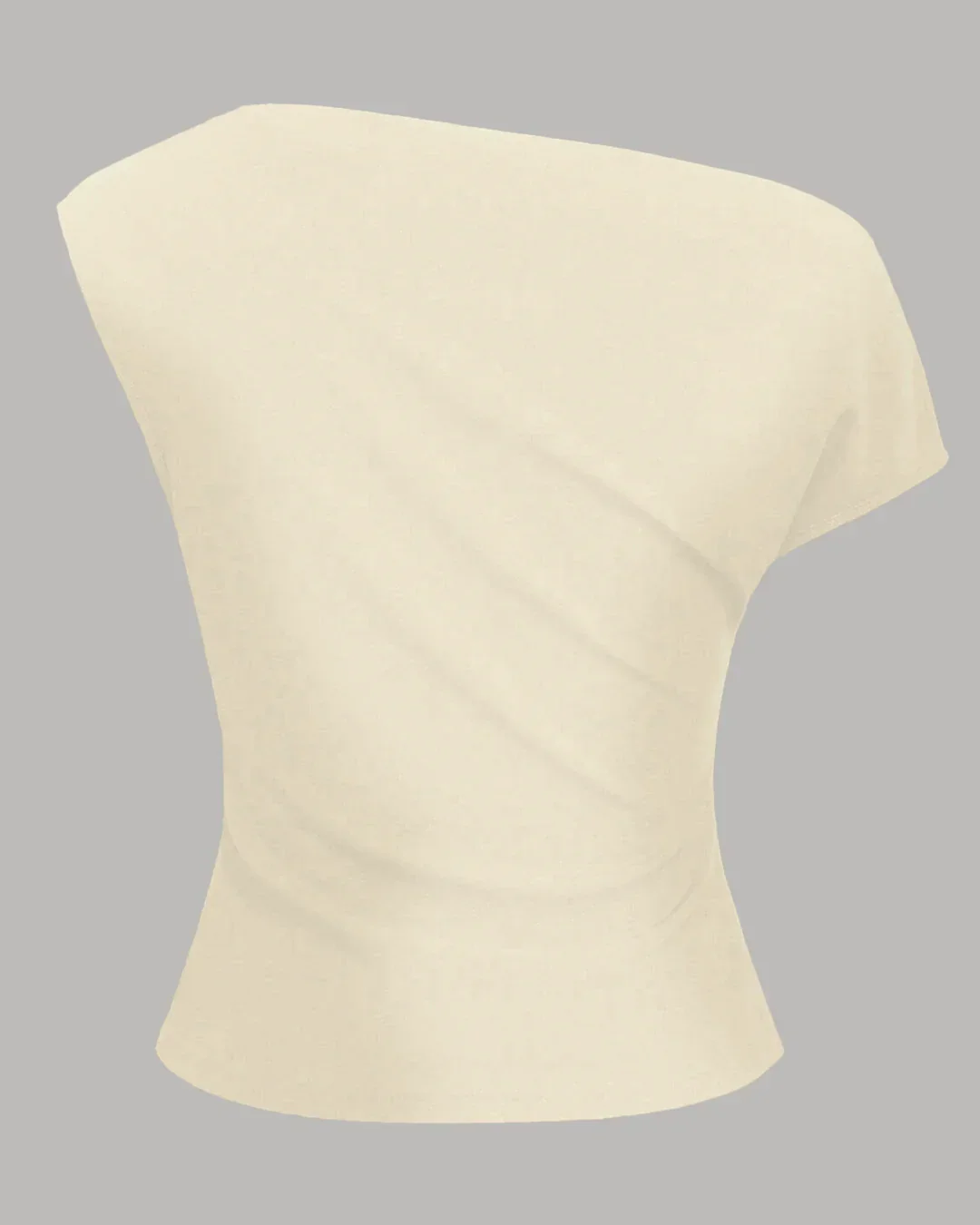 One Shoulder Ruched Asymmetrical Top in Beige - Image 2