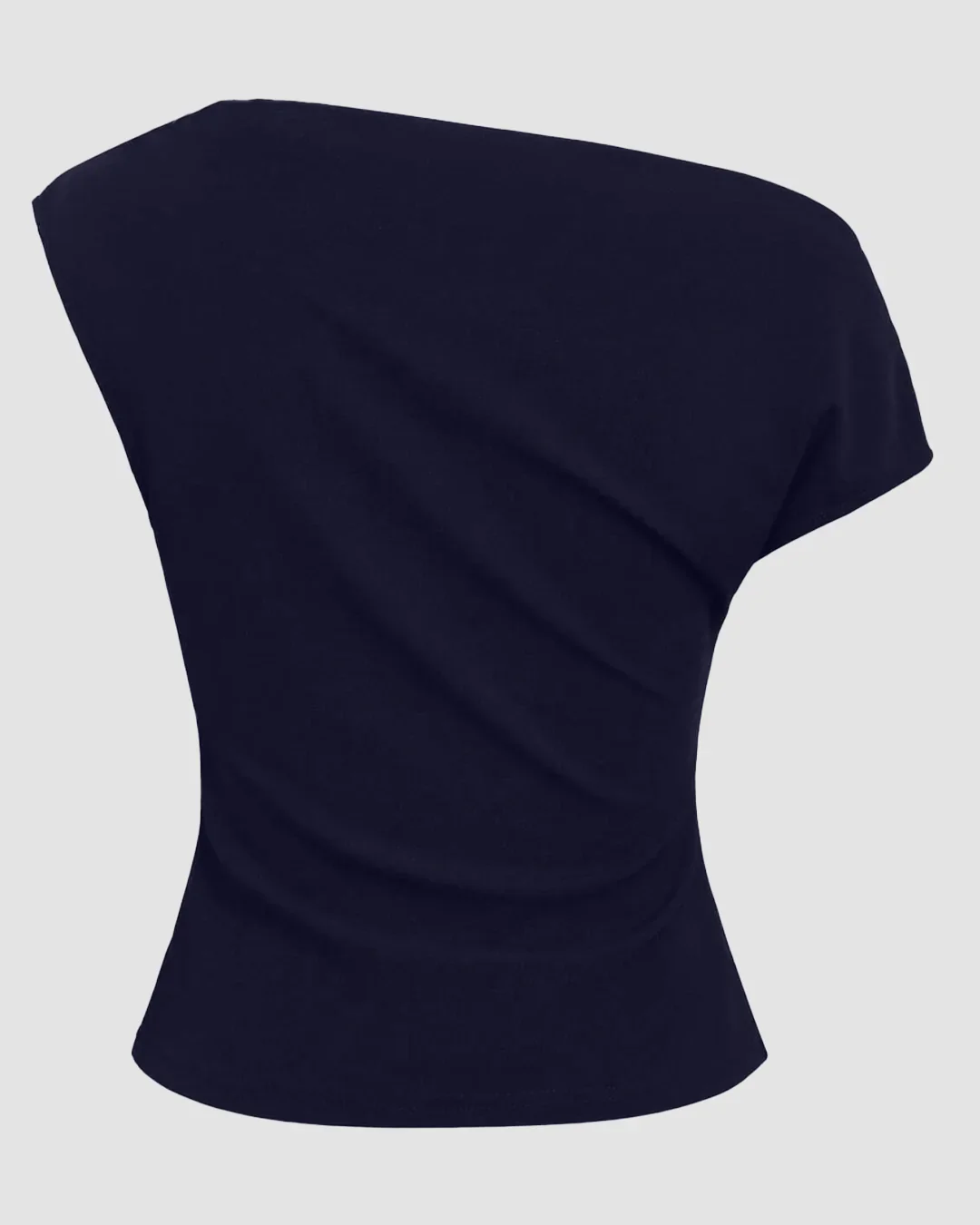 One Shoulder Ruched Asymmetrical Top in Dark Navy Blue - Image 2