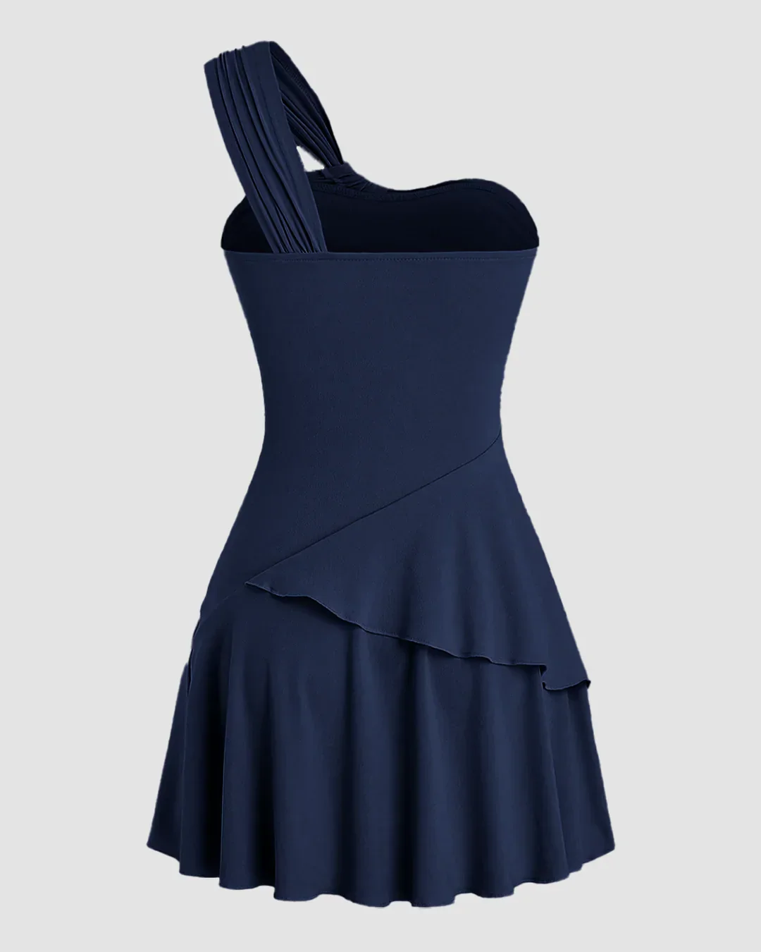 One Shoulder Asymmetrical Mini Dress in Navy Blue - Image 3