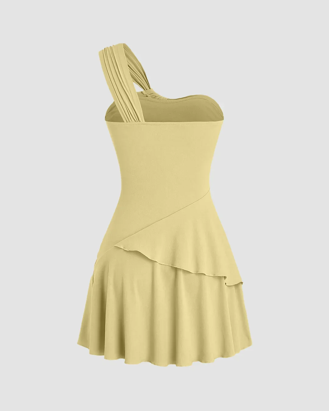 One Shoulder Ruched Layered Mini Dress in Vanilla - Image 2