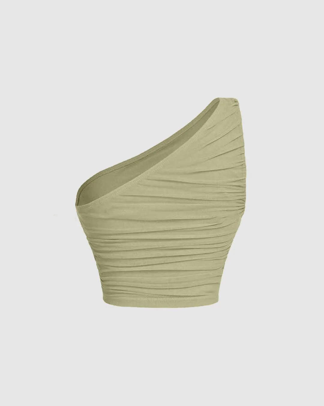 One Shoulder Ruched Waist Slim Fit Green Mesh Top - Image 2