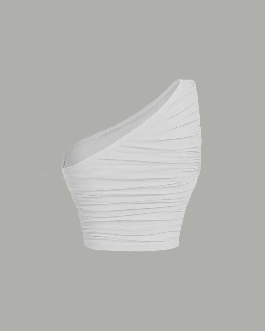 One Shoulder Ruched Waist Slim Fit White Mesh Top - Image 2