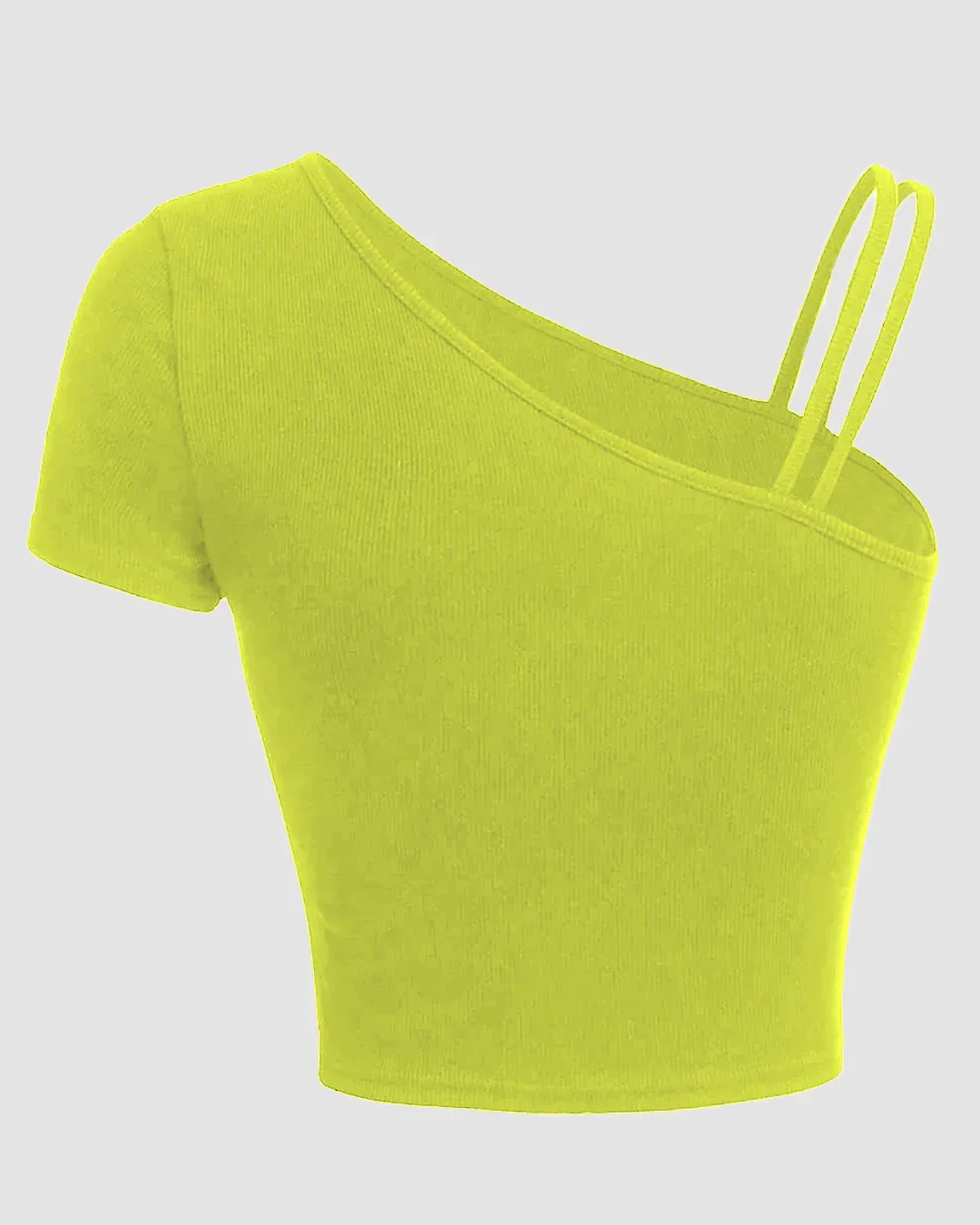 One Shoulder Strap Detail Asymmetrical Top in Neon - Image 2