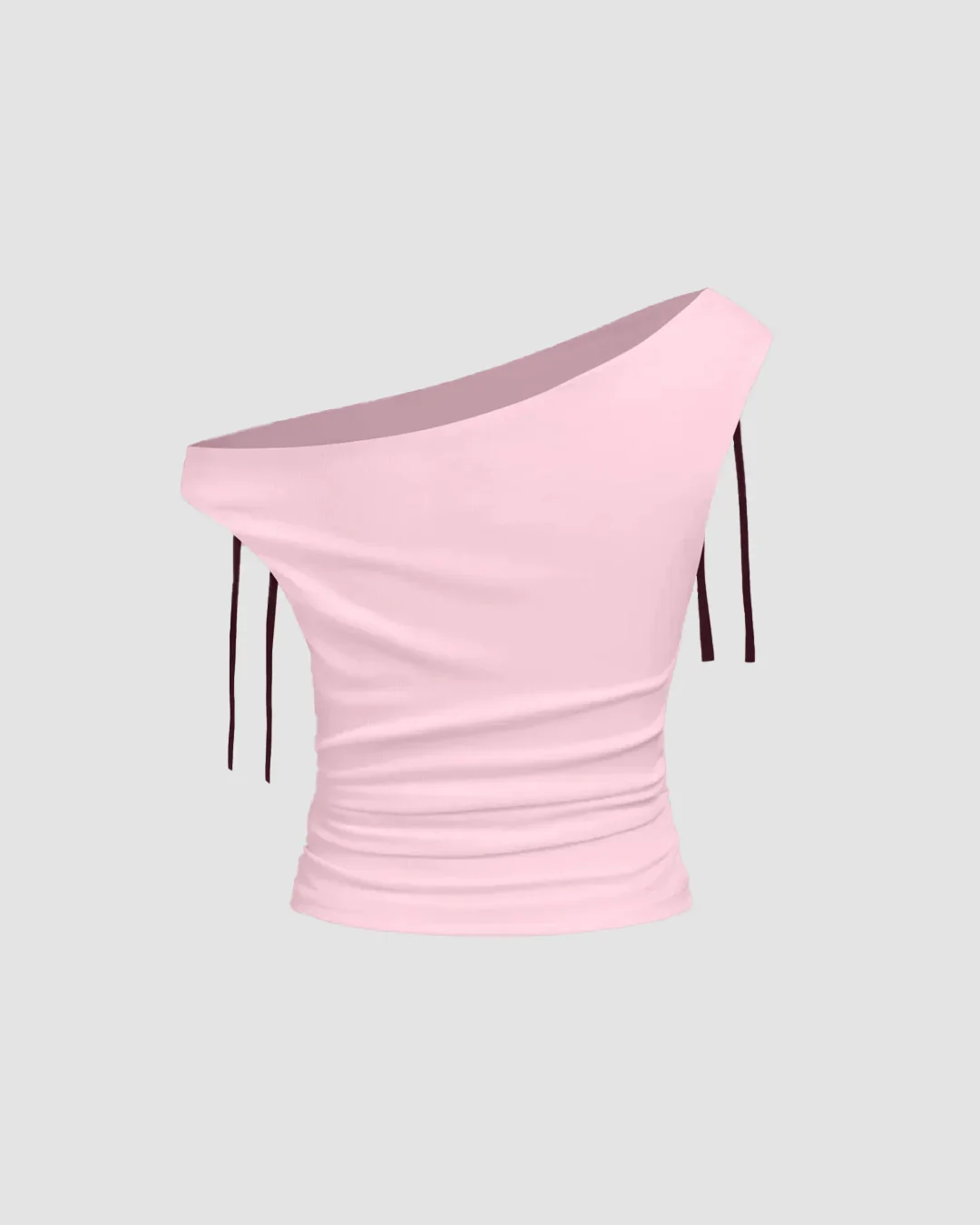One Shoulder Tie-Detail Top In Baby Pink - Image 2