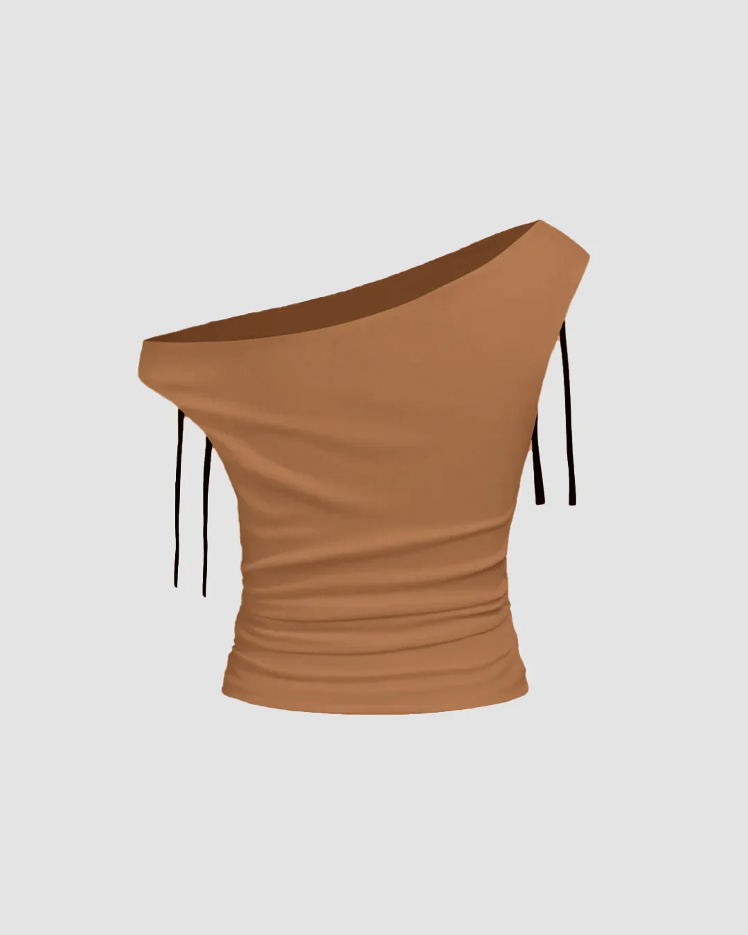 One Shoulder Tie-Detail Top In Mud Gold - Image 2