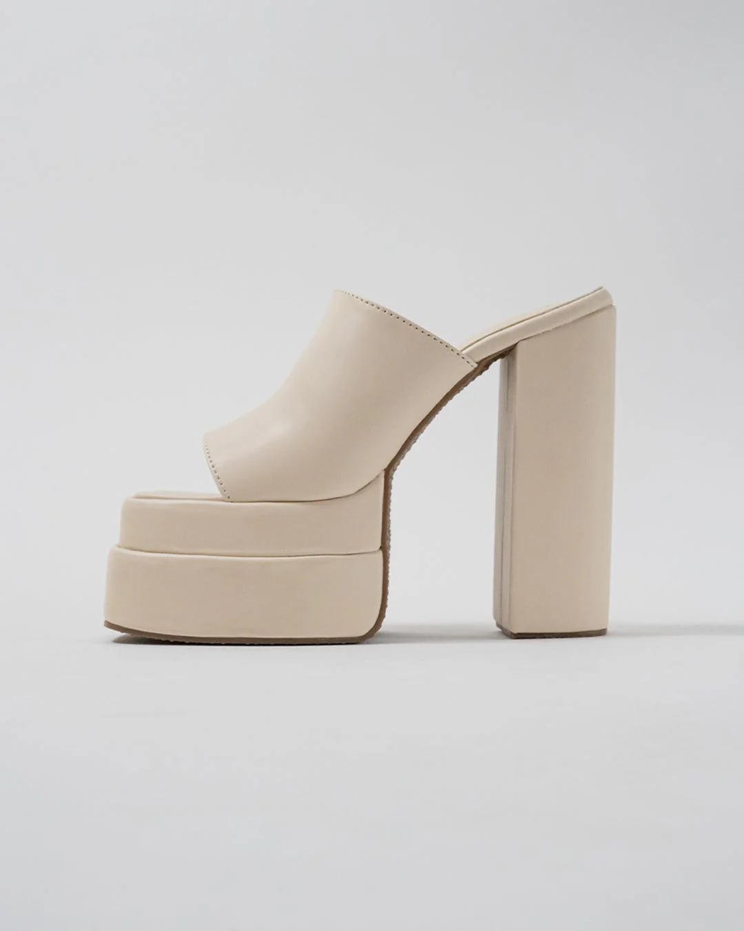 Open Toe Platform Heels in Off White Block Heel Style - Image 2