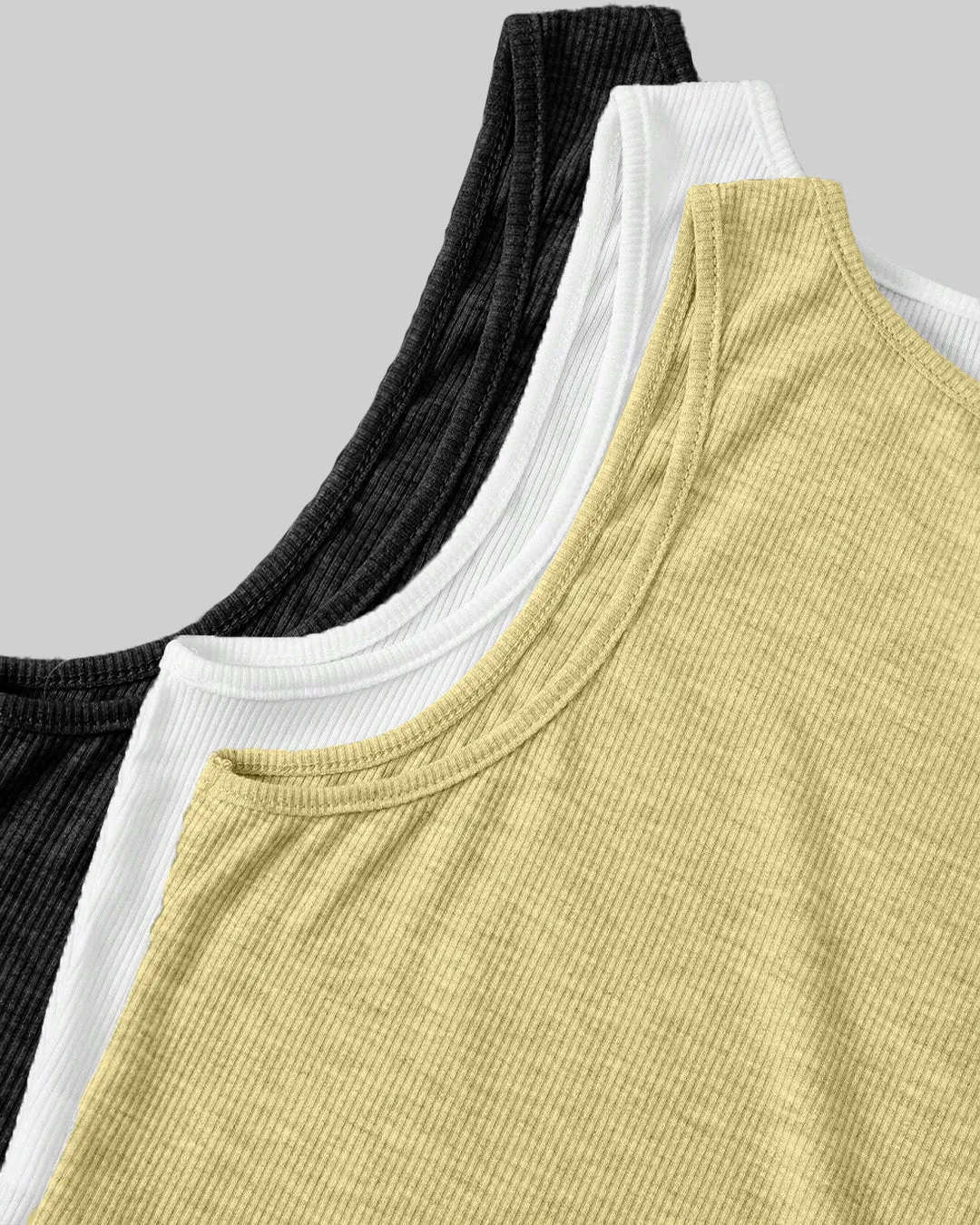 Pack of 3 Solid Color Ribbed Tank Tops in Black, White and Vanilla - Image 3