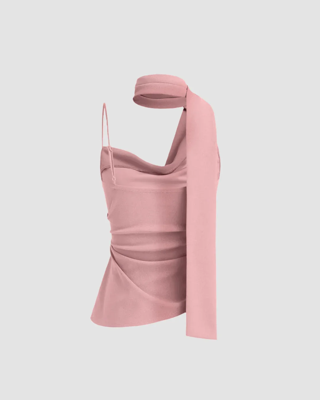 Party Spaghetti Strap Scarf Detail Fitted Top in Pink - Image 2
