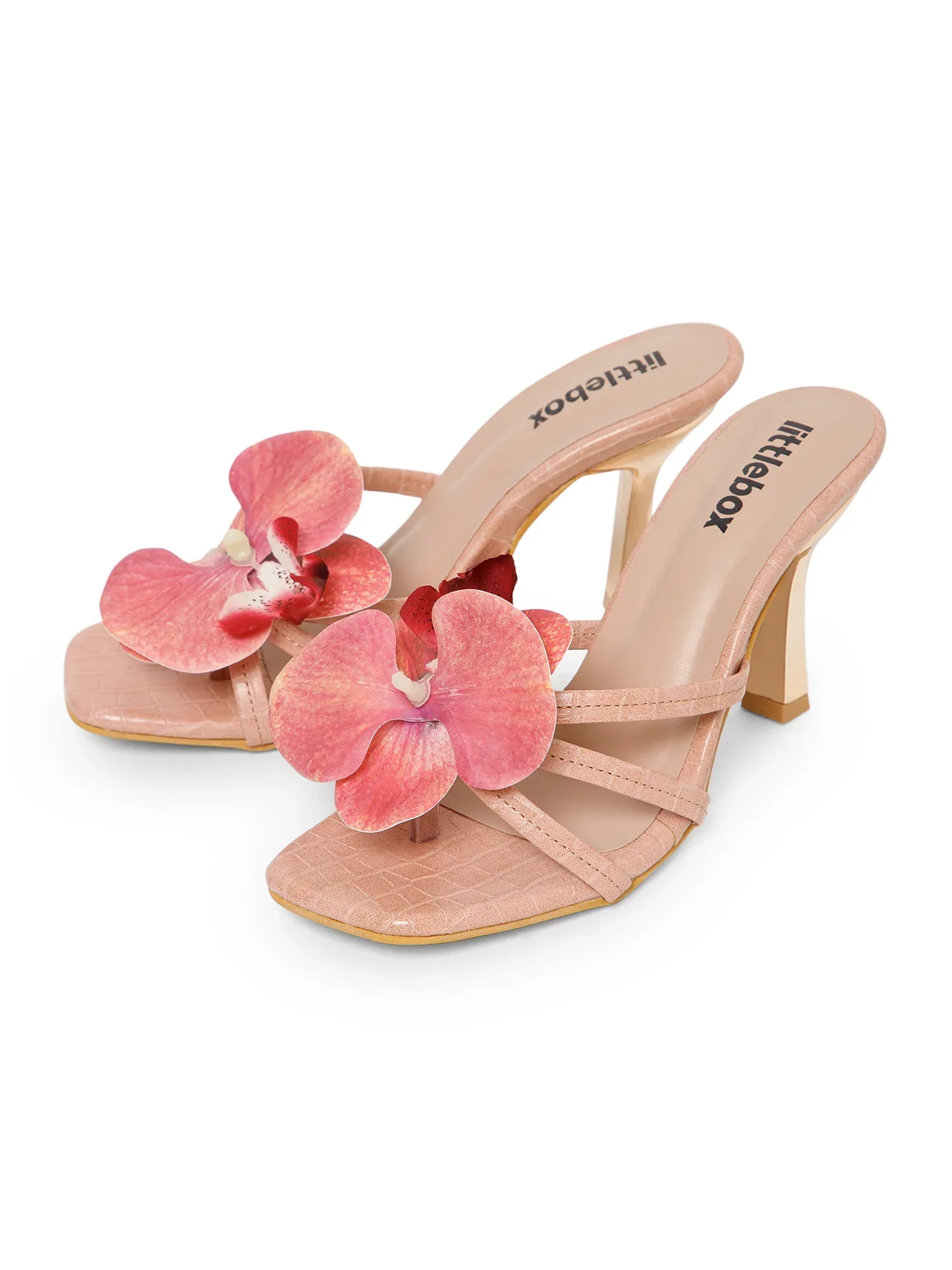 Peach Flower Decor High Heel Beach Sandals - Image 2