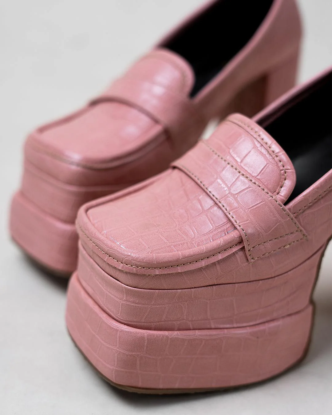 Pink Croc Textured Platform Loafers - Image 5