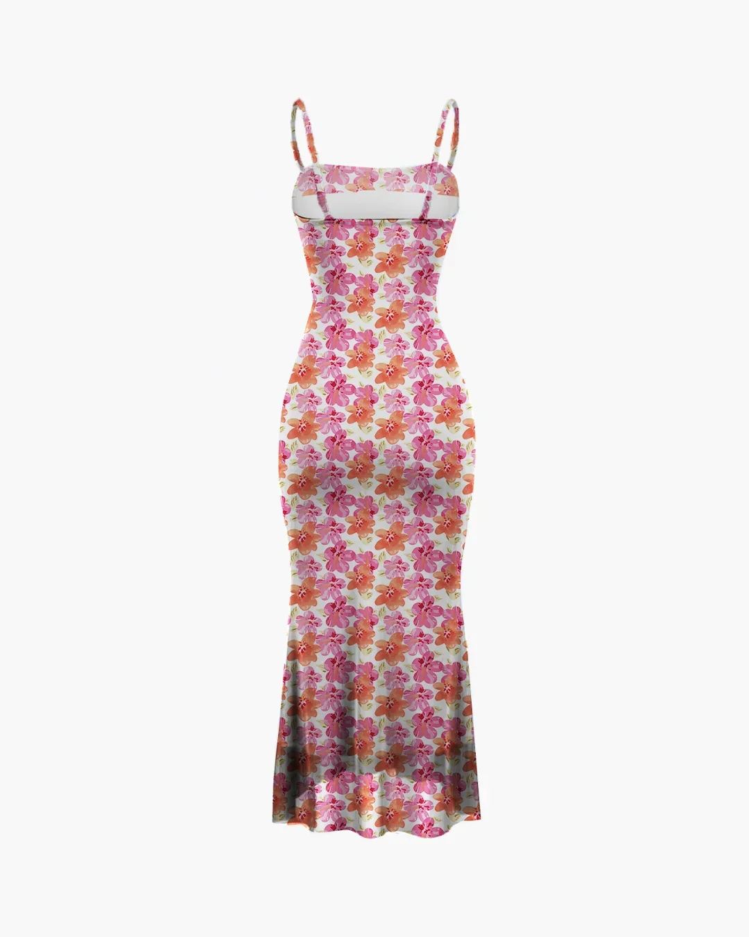 Pink Floral Ruched Spaghetti Strap Bodycon Midi Dress - Image 2