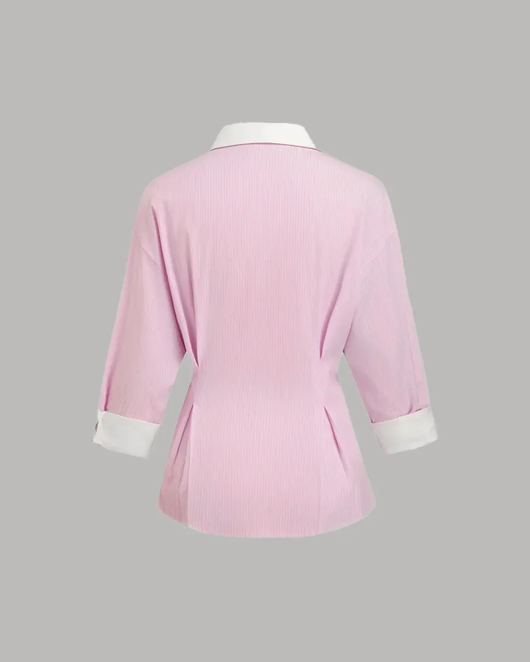 Pink Peplum Button-Down Shirt with Contrast Cuffs - Image 3