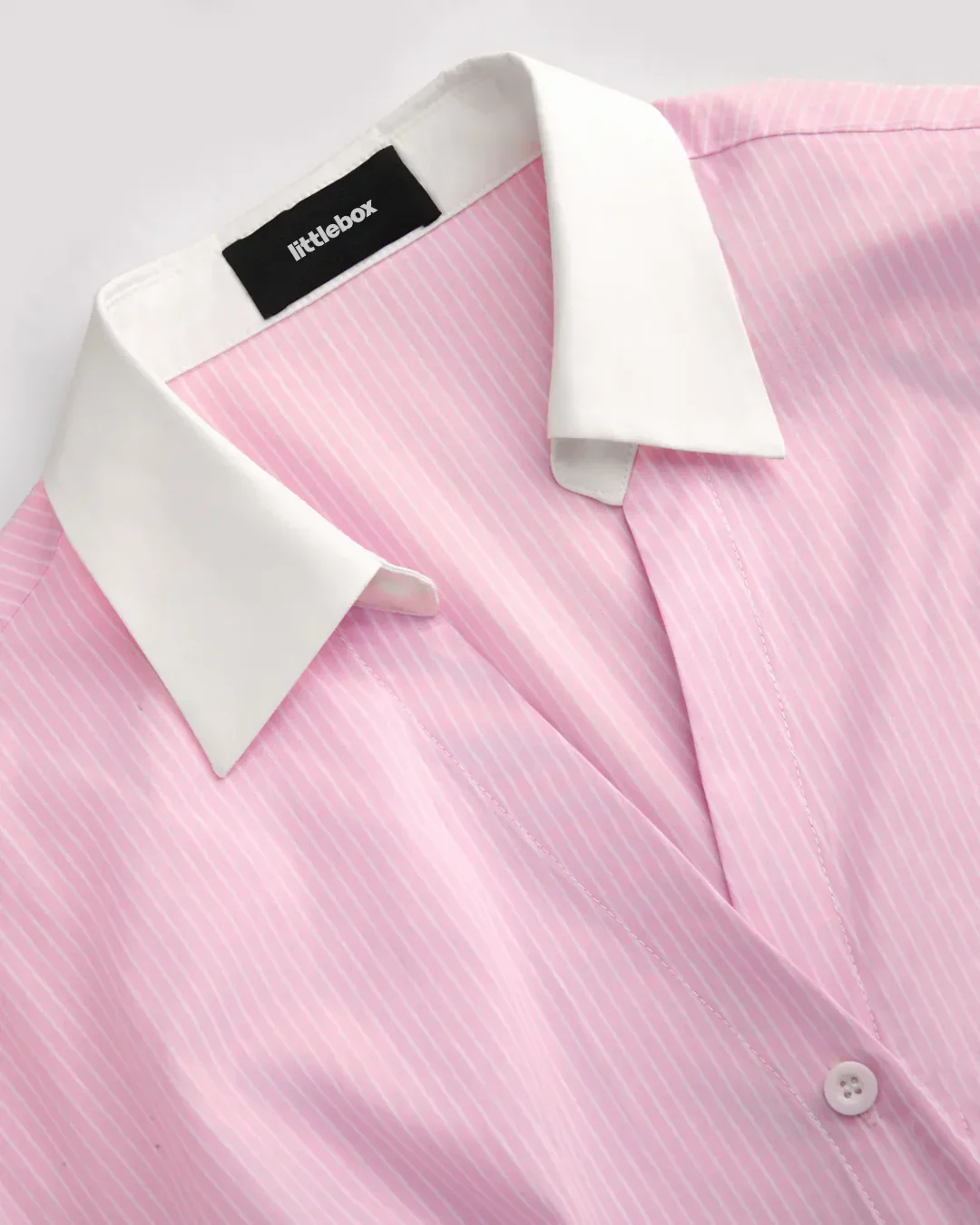 Pink Peplum Button-Down Shirt with Contrast Cuffs - Image 4