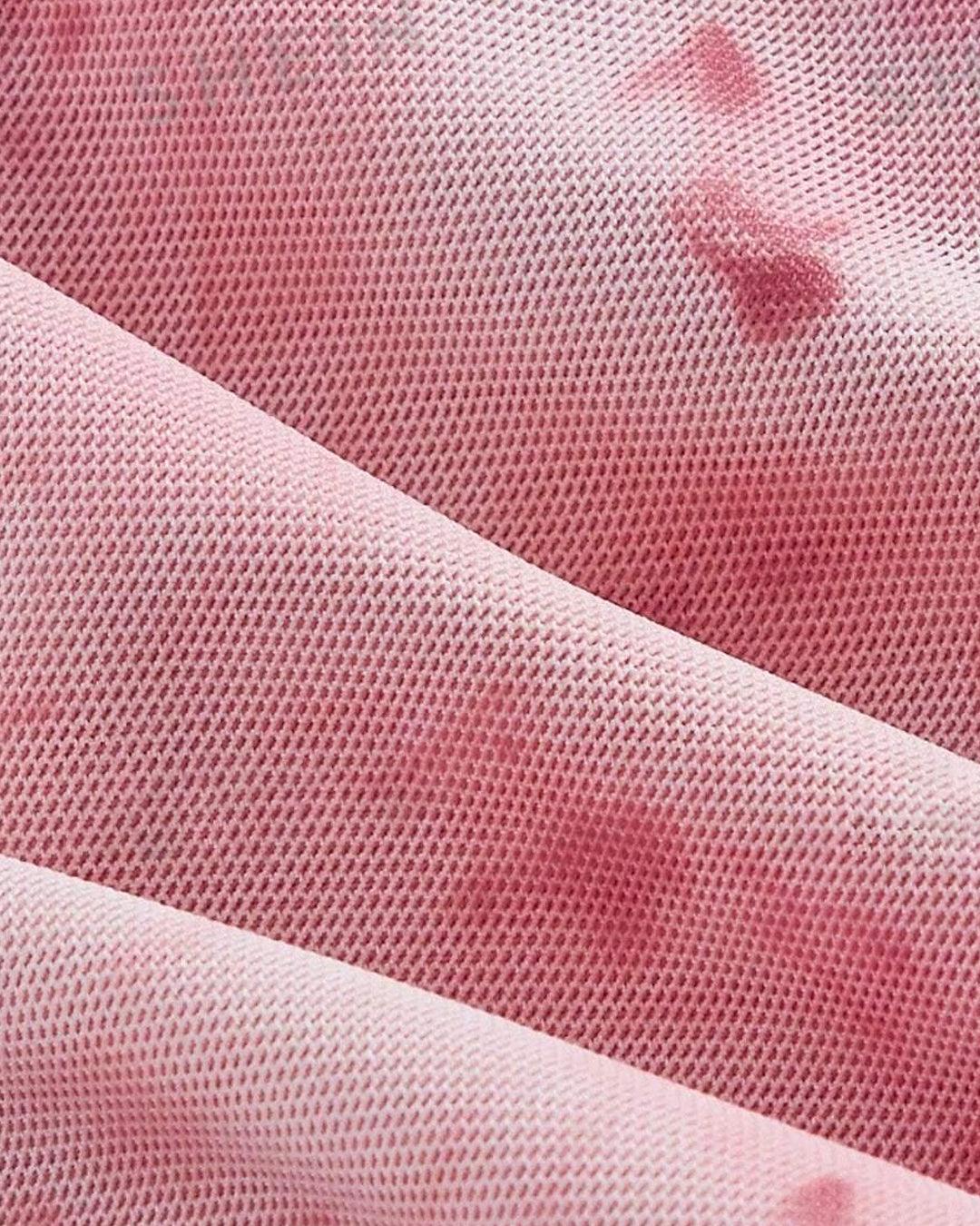 Pink Romantic Printed Lettuce Trim Tie Front Crop Top - Image 4