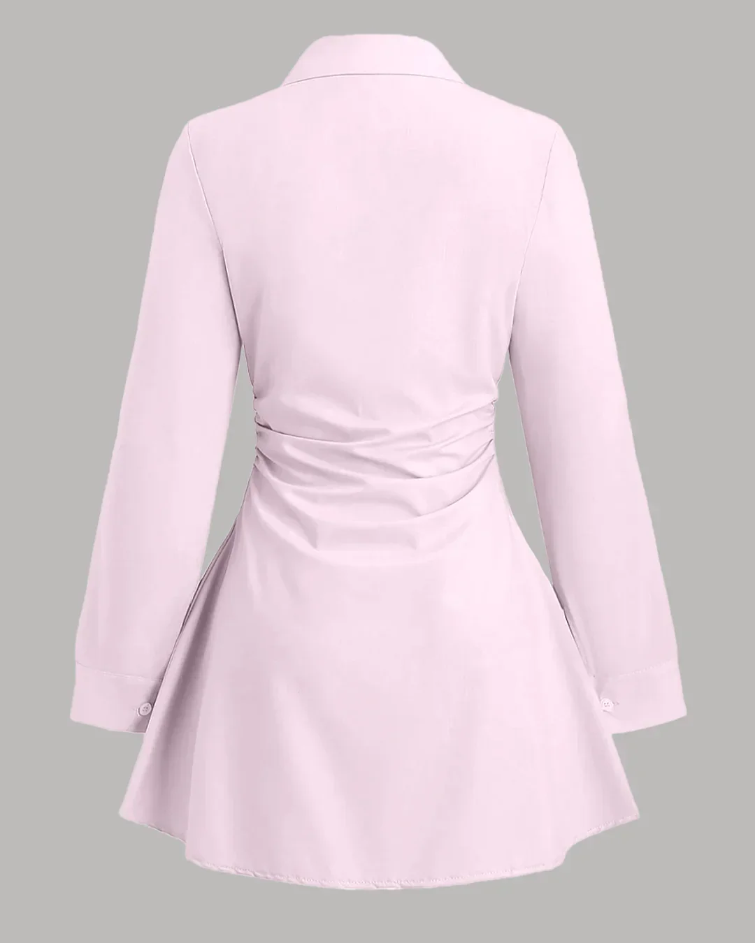 Pink Ruched Shirt Dress with Long Sleeves - Image 2