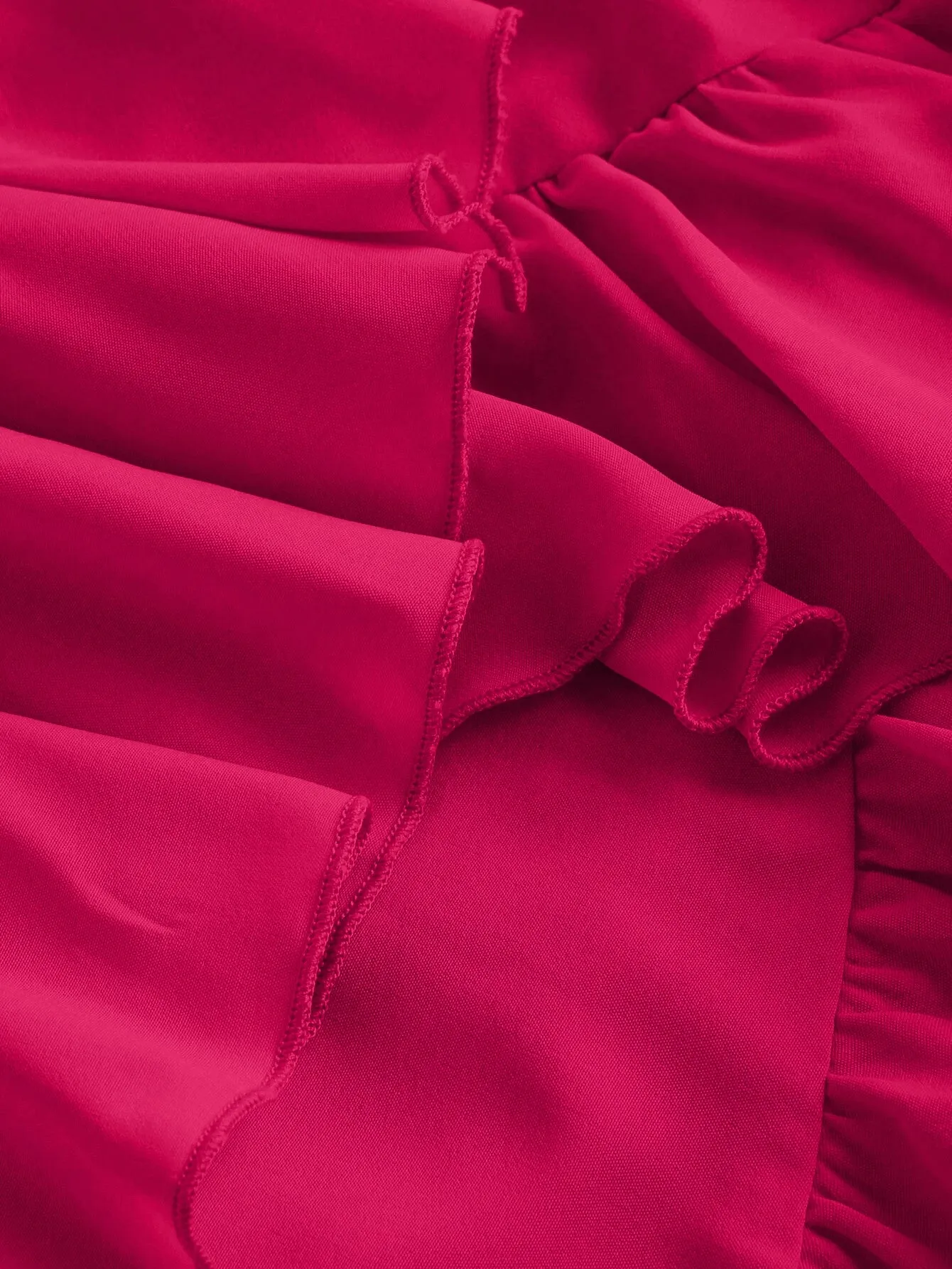 Pink Ruched Square Neck Ruffle High-Low Midi Dress with Ruffle Hem - Image 5