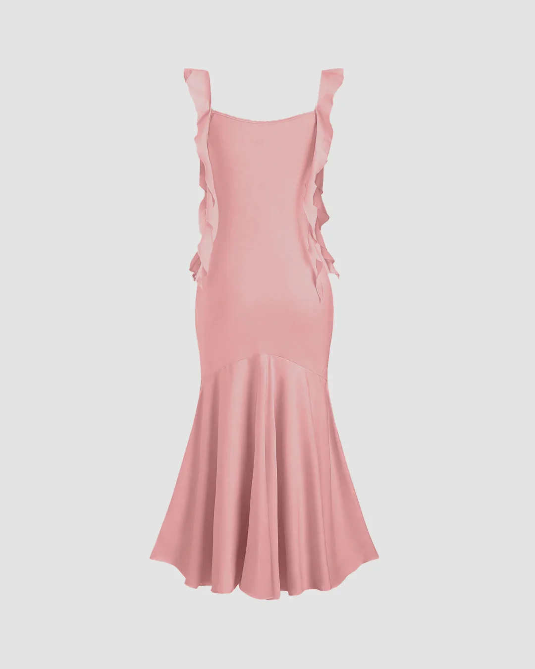 Pink Ruffle Strap Fishtail Midi Dress - Image 2