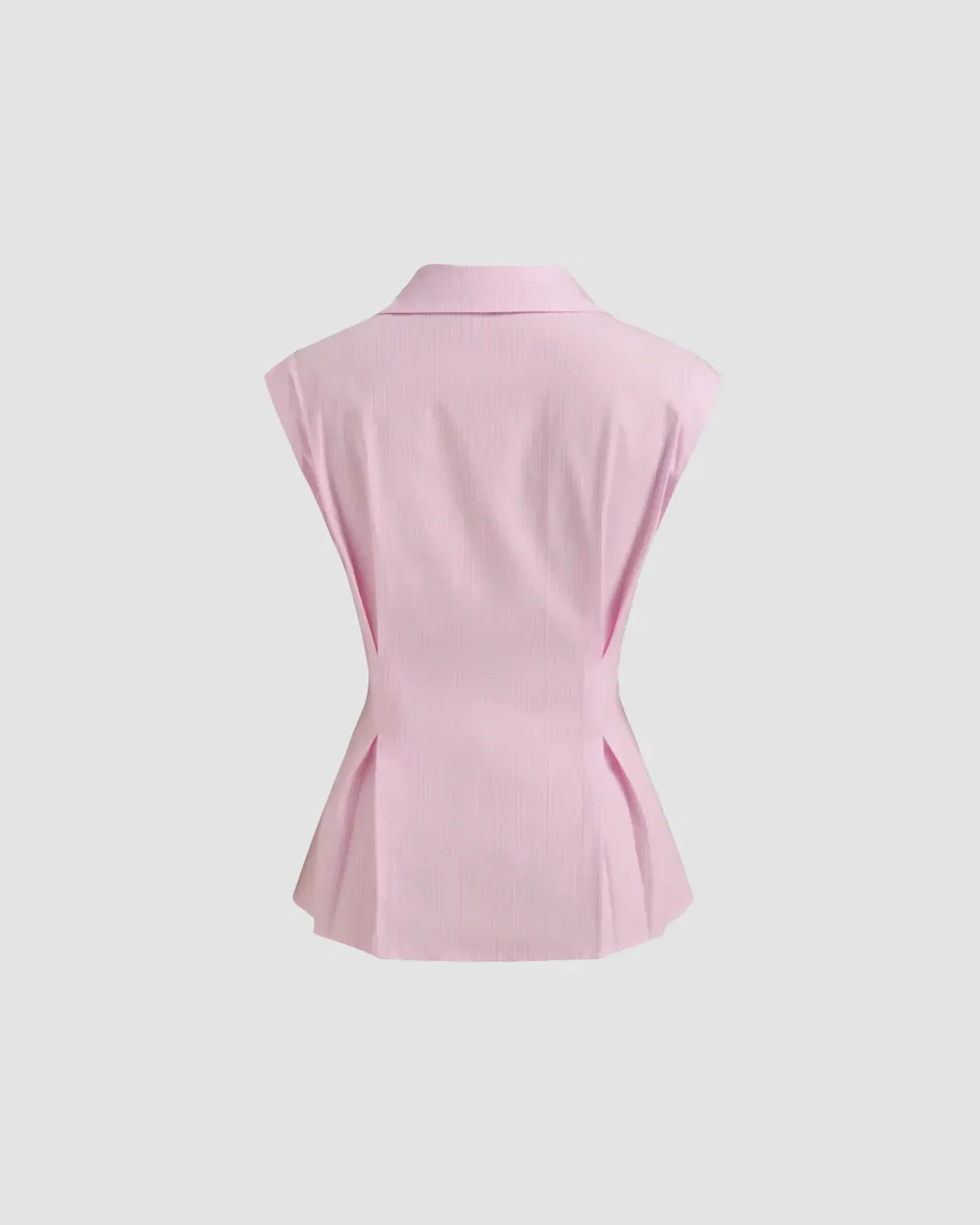Collared Neck Tailored Peplum Shirt with Button Front in Pink - Image 3