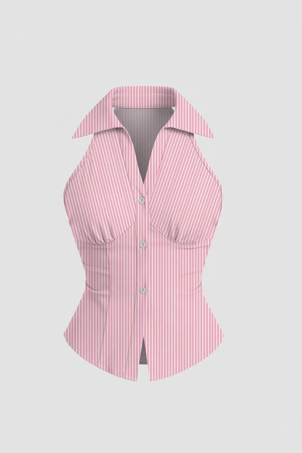 Slim Fit Halter Neck Button Front Sleeveless Top in Pink