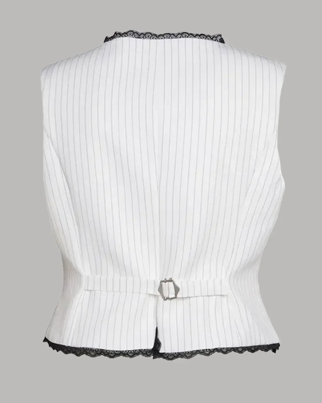 Pinstripe Button Down Tailored Waistcoat in White - Image 2