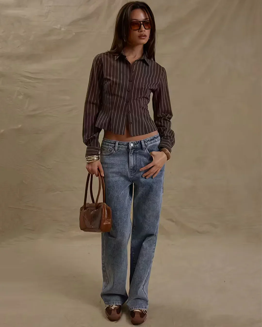 Pinstripe Fitted Long Sleeve Collared Shirt - Image 2