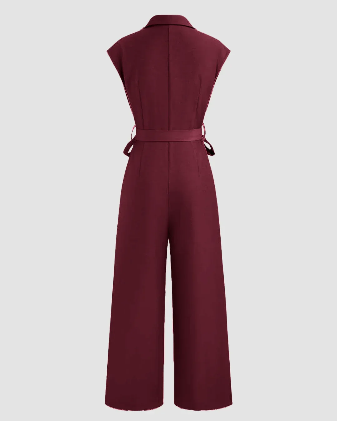 Plain Collar Jumpsuit With Pockets And Belt In Burgundy - Image 3