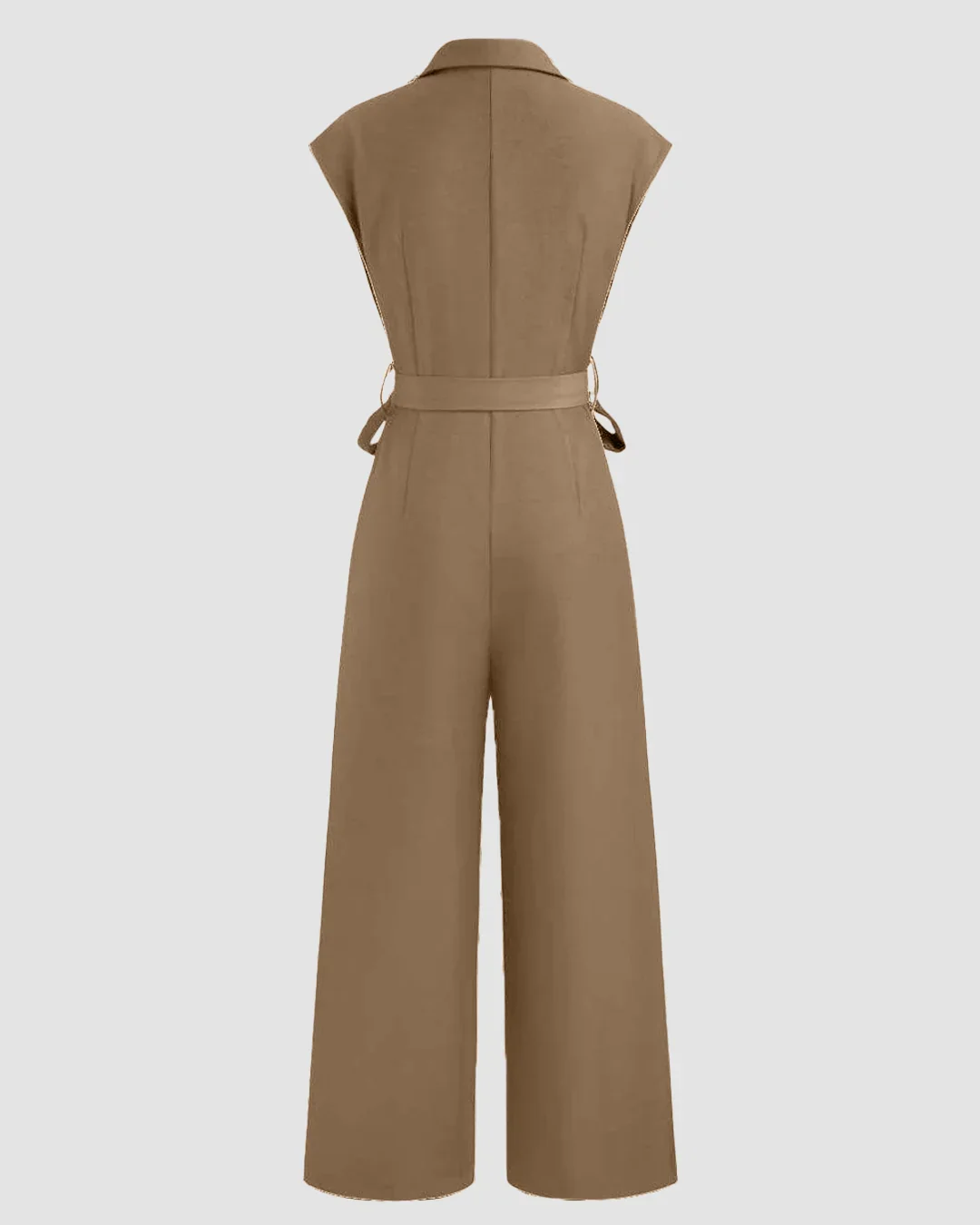 Plain Collar Jumpsuit With Pockets And Belt In Mud Brown - Image 3