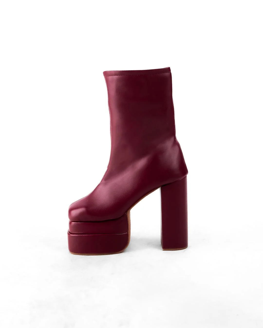 Platform Ankle Length Boots with High Block Heel in Cherry Red - Image 3