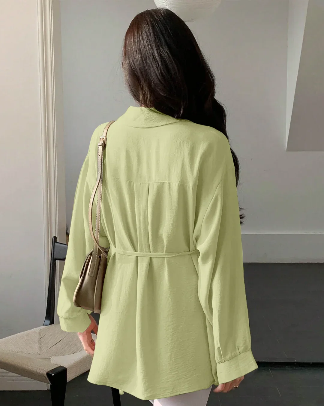 Pleated Button Down Full Sleeve Shirt in Herbal - Image 3
