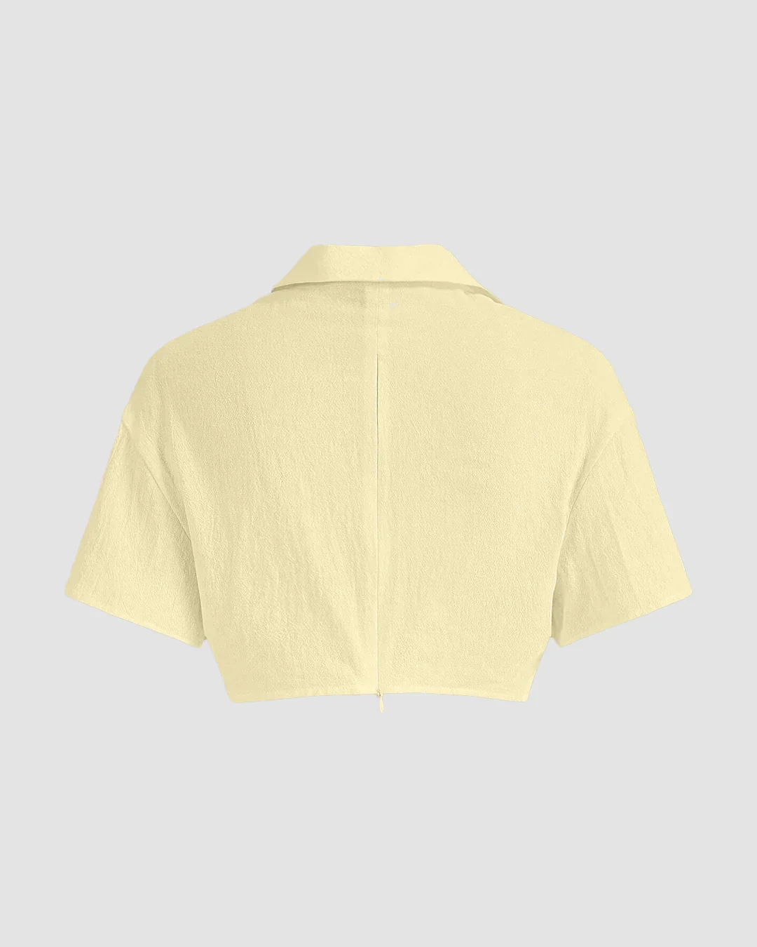 Pleated Button-Up Crop Top in French Vanilla - Image 2