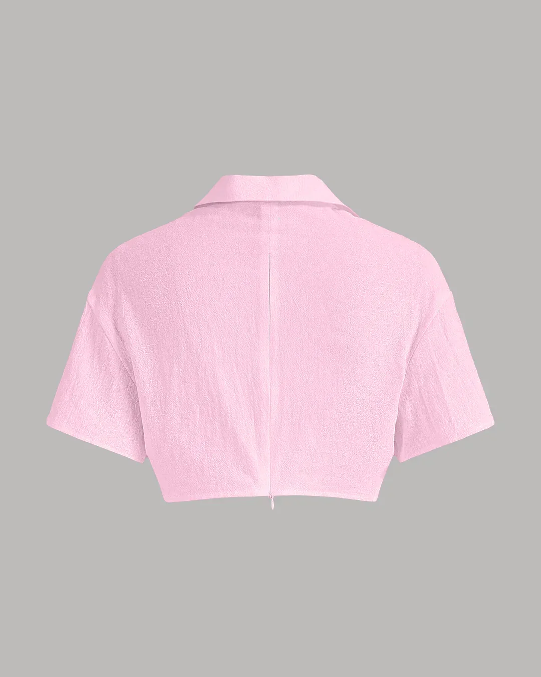 Pleated Button-Up Crop Top in Pink - Image 2