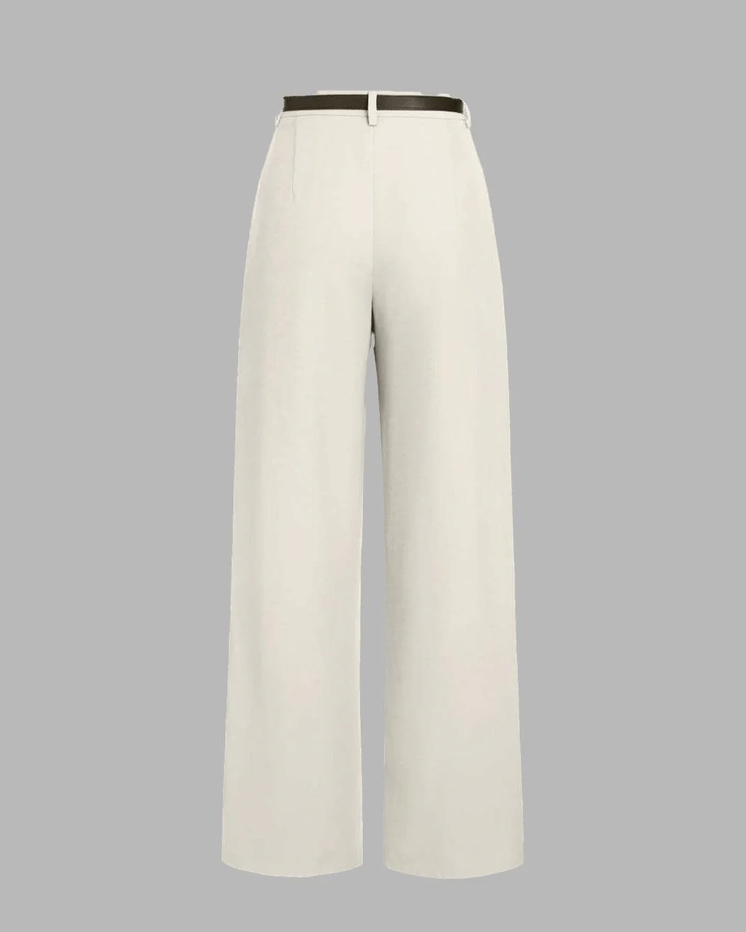Pleated High Waisted Wide Leg Trousers in Off-White - Image 3
