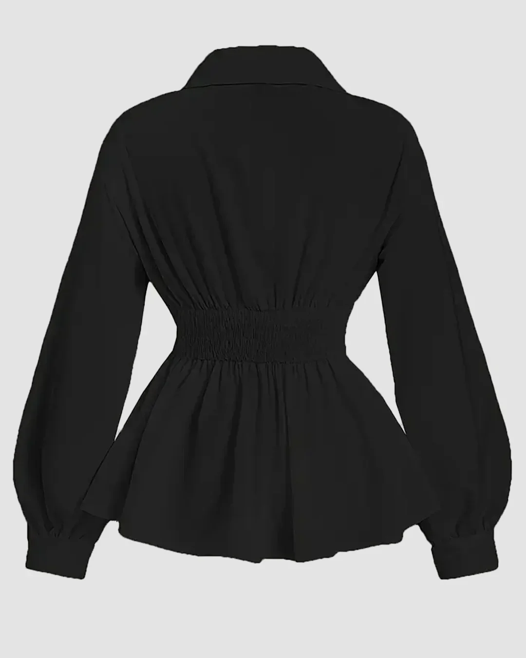 Pleated Peplum Collar Full Sleeve Top in Black - Image 2