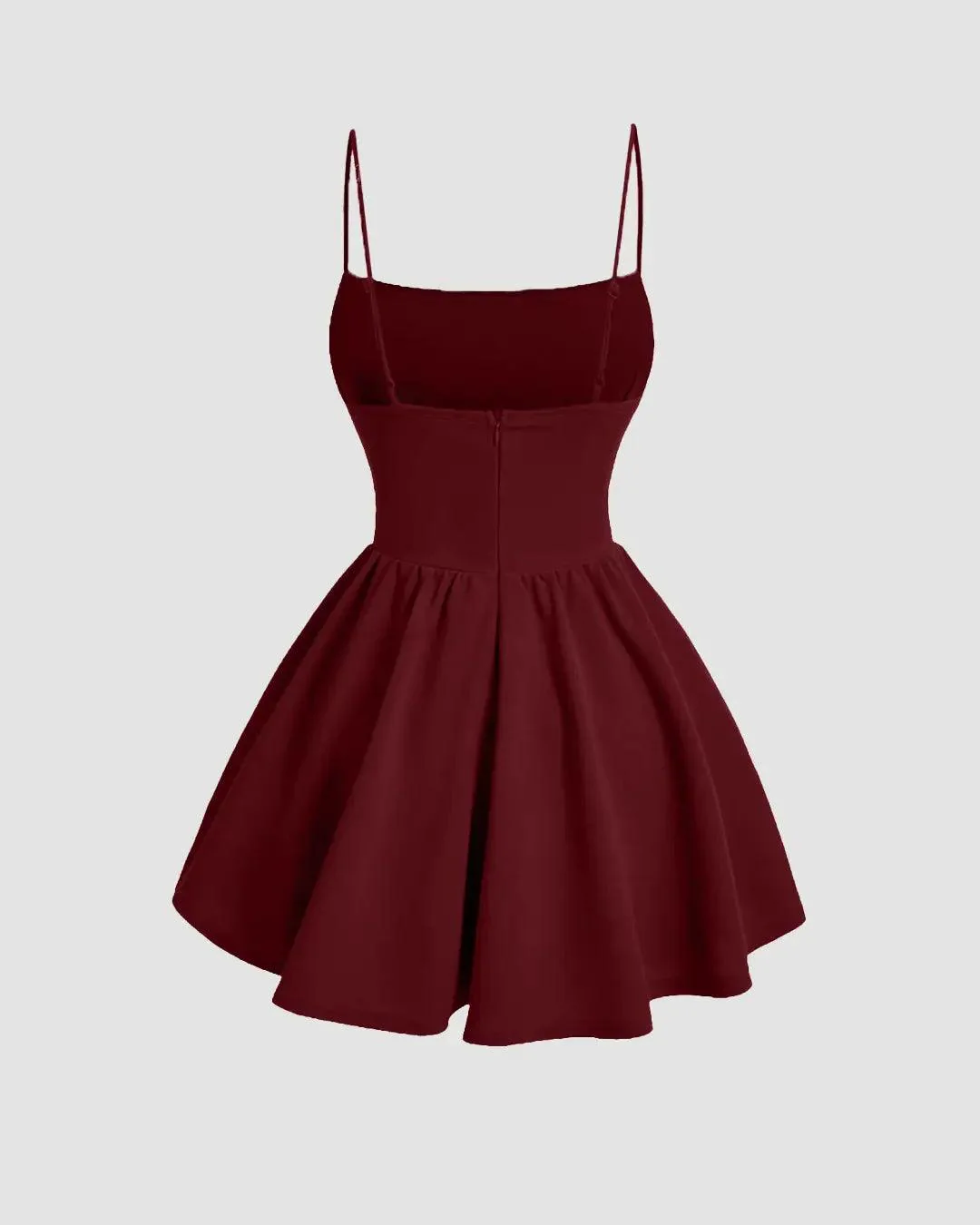 Pleated Waist Cami Short Dress In Maroon - Image 3