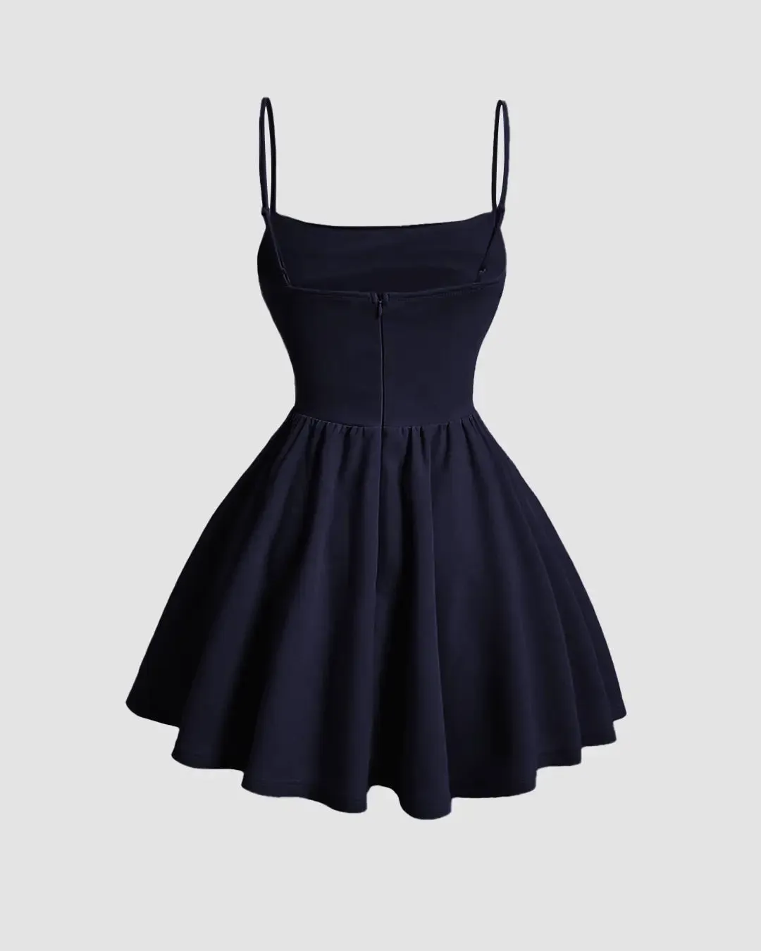 Pleated Waist Cami Short Dress In Navy Blue - Image 2