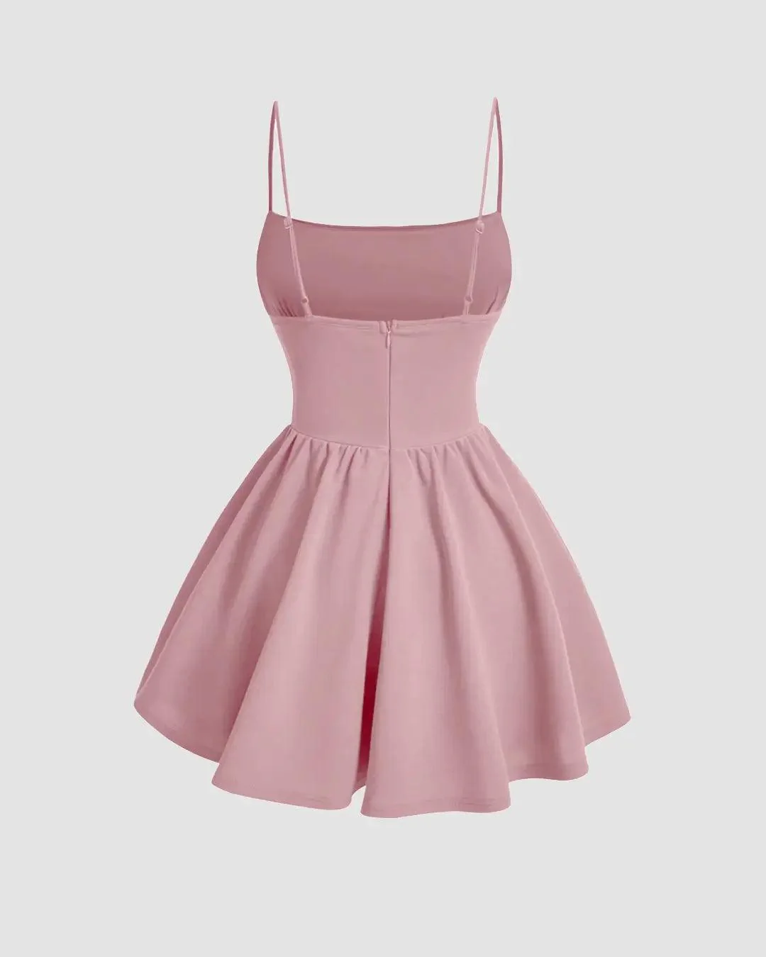 Pleated Waist Cami Short Dress In Pink - Image 3