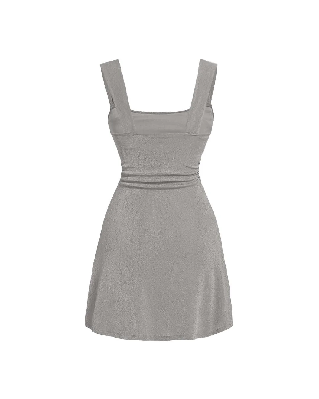 Pleated Waist Grey Ballet Style Dating Mini Dress - Image 2